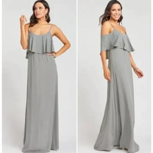 Show me Your Mumu Maxi Dress Sz Medium Caitlin Gray Grey Ruffle Bridesmaid - Picture 1 of 9